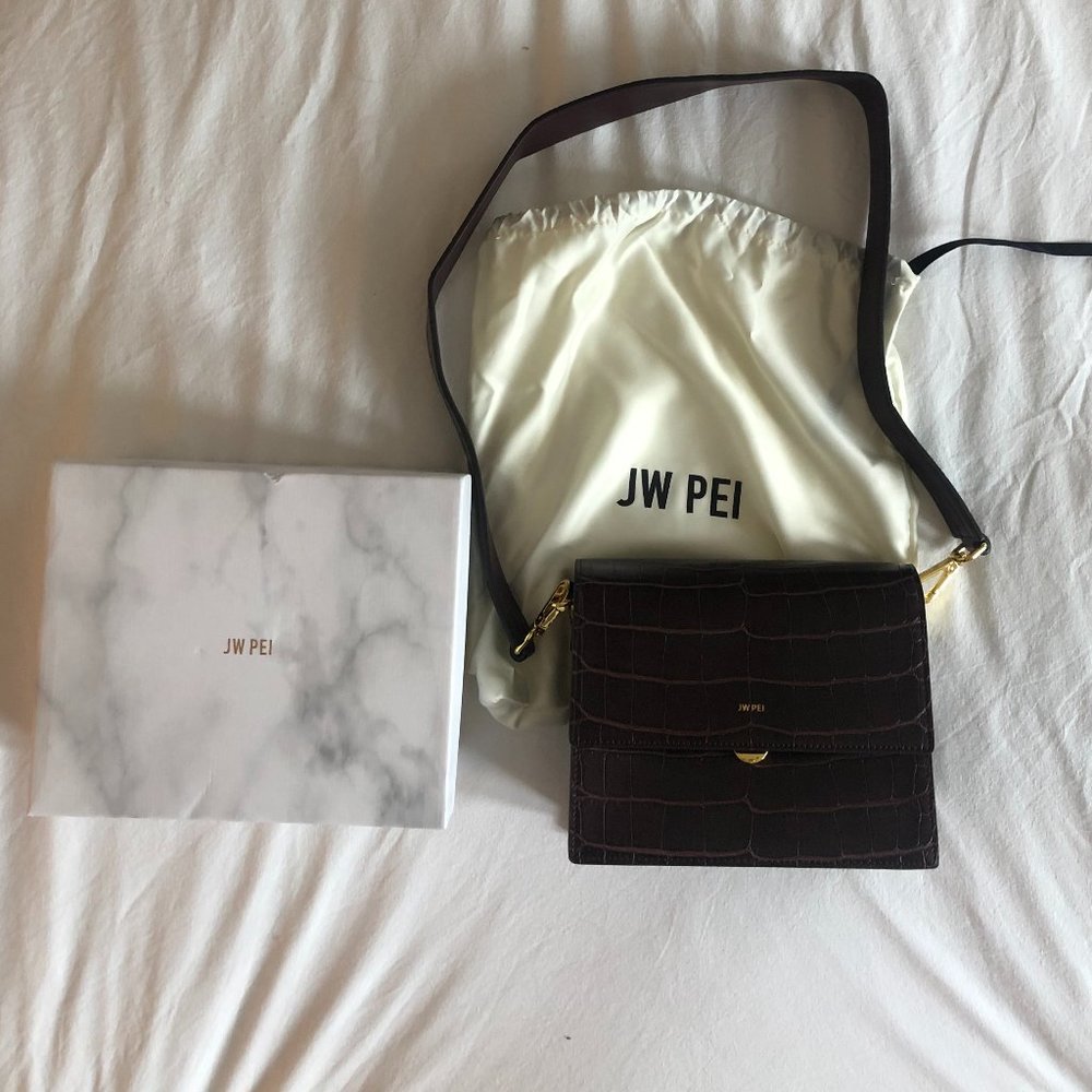 JW PEI Mini Flap Bag in Brown Croc